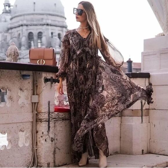 Mango Paisley Pleated Dress New - Picture 3 of 14